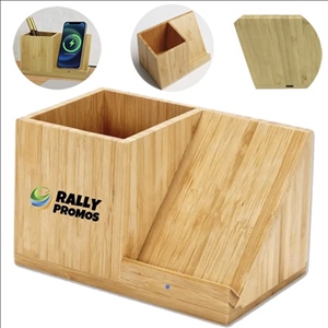 15W 3 in 1 Bamboo Pen Container Wireless Charger